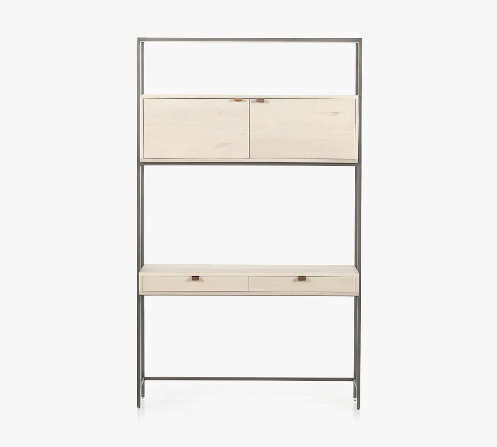 Dove Poplar Contemporary Modular Wall Desk with Leather Pulls