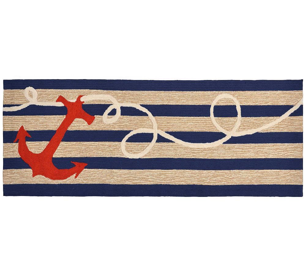 Nautical Bliss Navy 24"x60" Hand-Tufted Indoor/Outdoor Anchor Rug