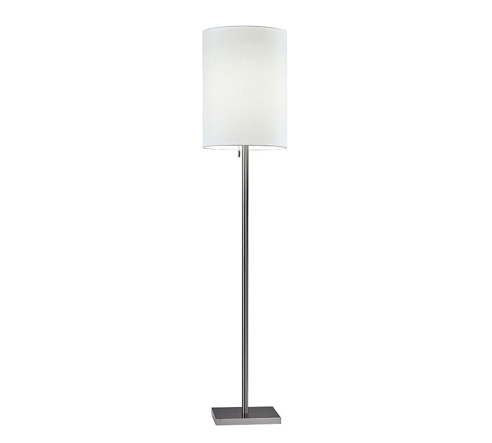 Elegance Squared Brushed Steel & Textured White Fabric Floor Lamp