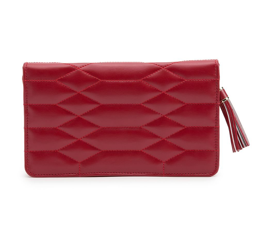 Elegant Red Leather Quilted Jewelry Portfolio with Tassel