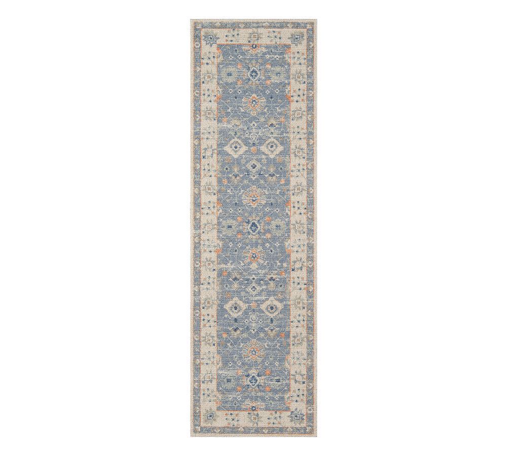 Aegean Medallion 27" Blue Wool Blend Runner Rug