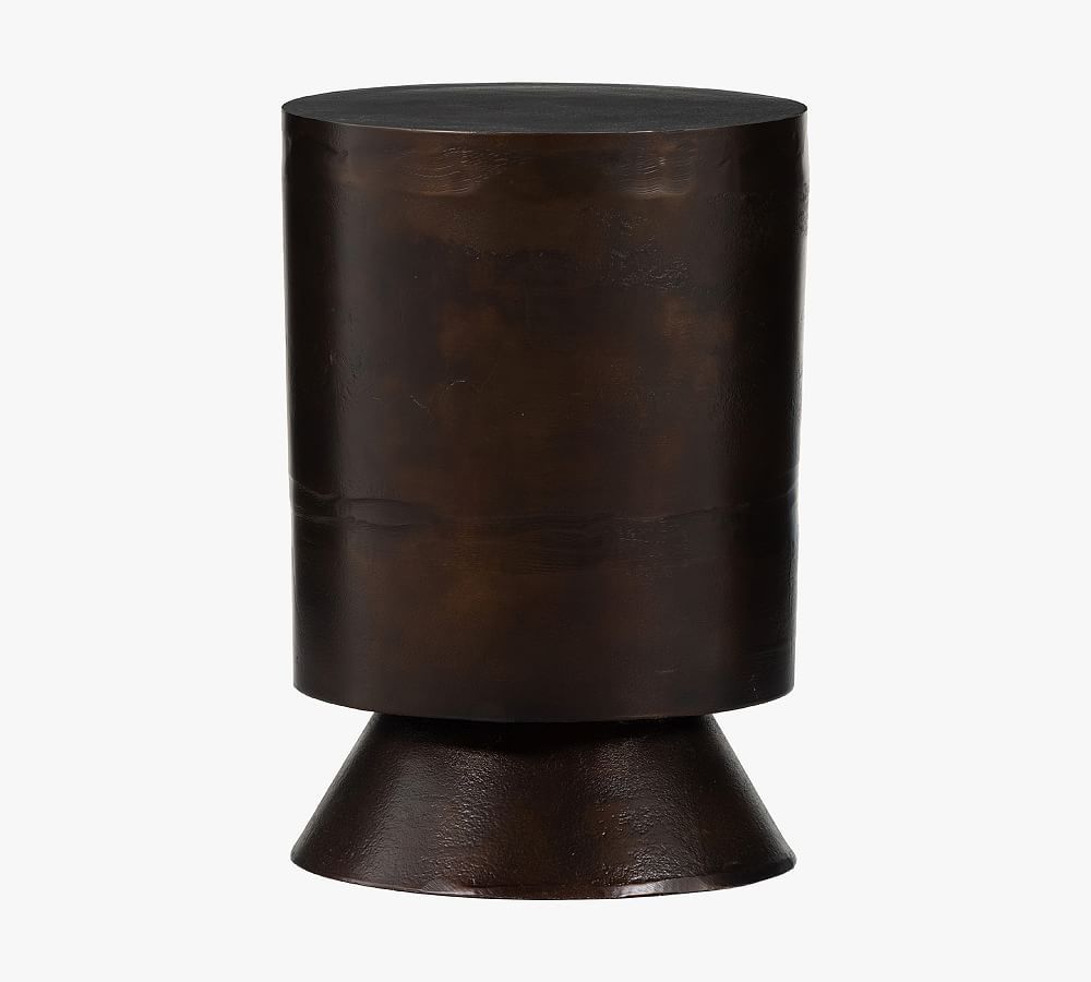 Contemporary Brown Stone & Metal Round Occasional Table