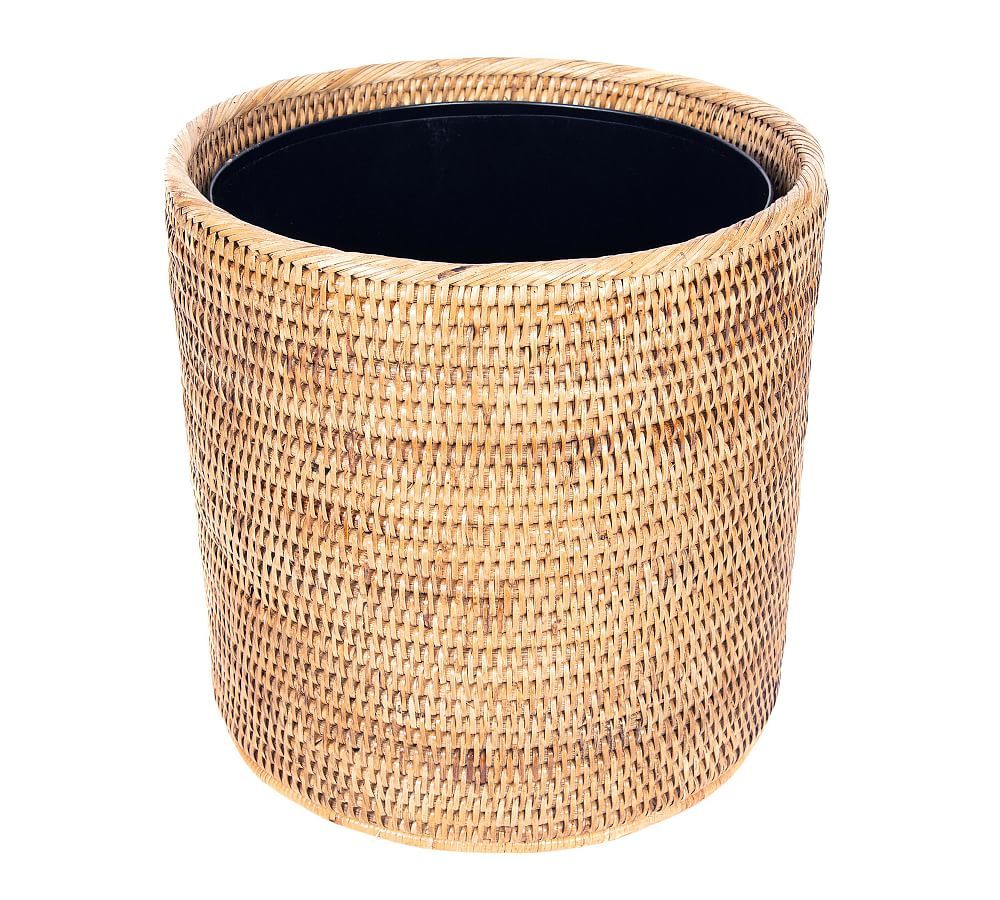 Honey Brown Handwoven Rattan Round Tapered Waste Basket