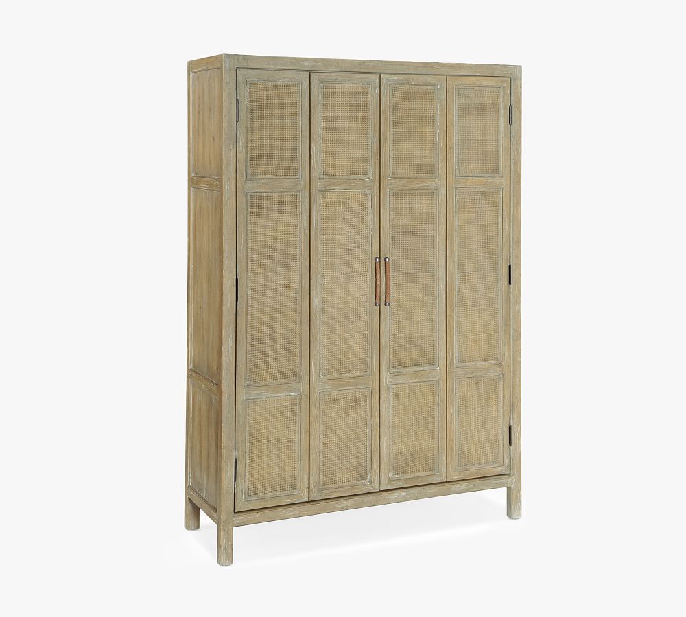 Anders 50'' Beige Transitional Rattan Bar Cabinet with Wine Storage