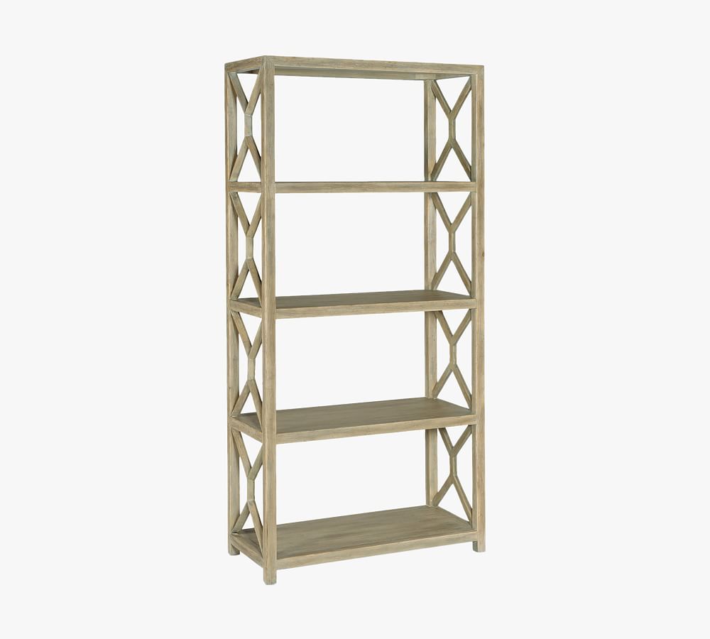 Anders Coastal Cool Wood Fretwork 4-Shelf Bookcase