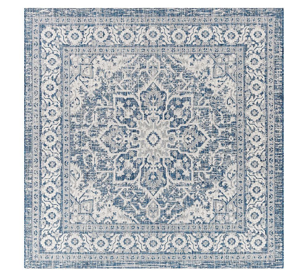 Easy-Care Denim Blue Square Outdoor Rug in Polypropylene