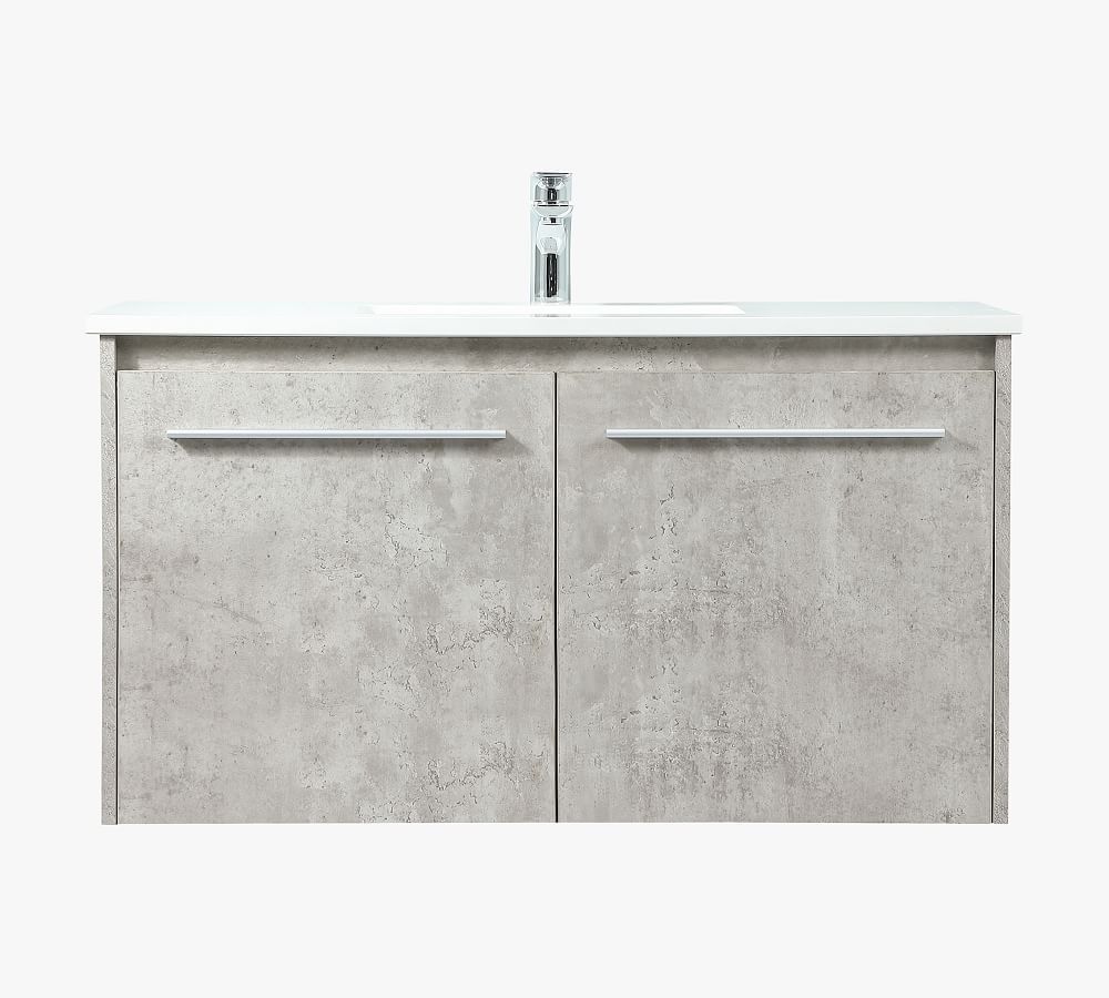 Concrete Gray 36" Single Sink Floating Vanity with Marble Top