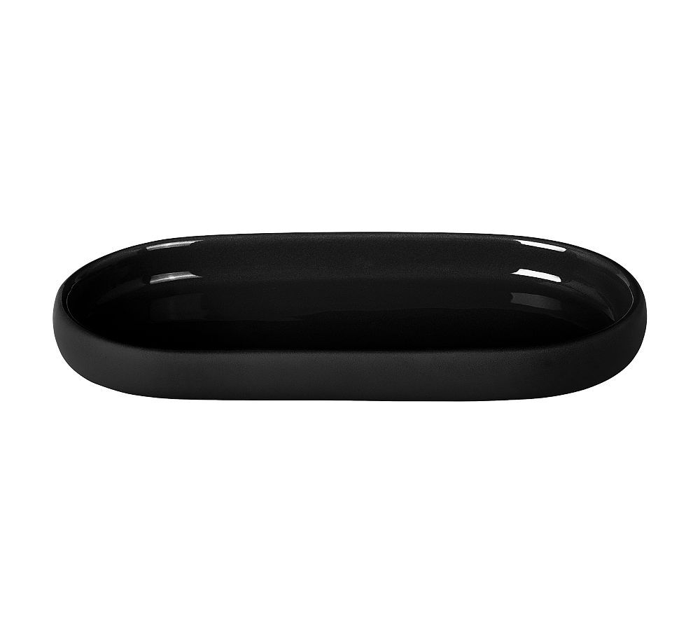 Black Ceramic and Silicone Oval Bathroom Tray