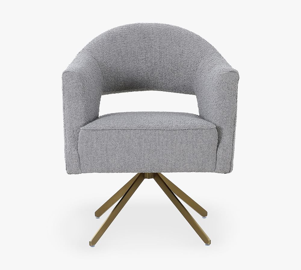 Adara Modern Dove Grey Leather Task Chair with Brass Legs
