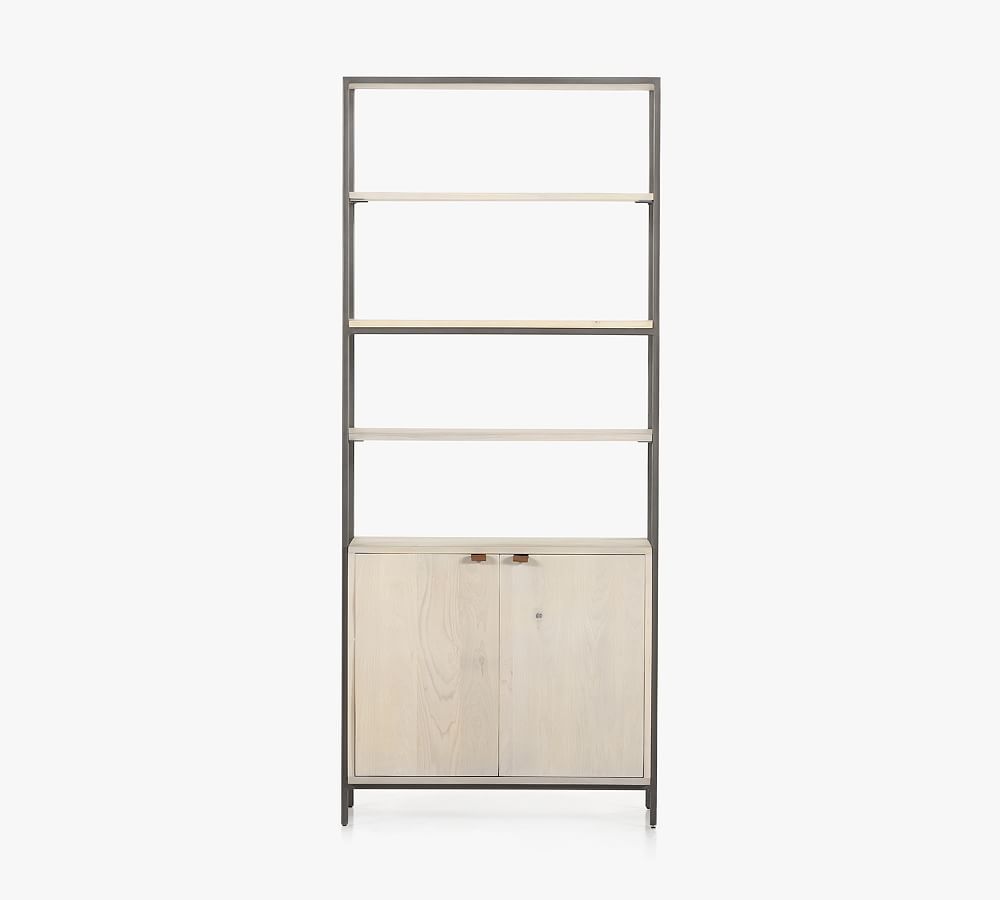 Dove White Poplar Contemporary 35'' Wide Bookcase with Leather Pulls