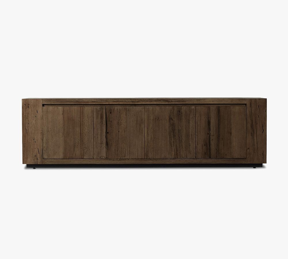 Ebony Rustic Brown Oak Veneer Media Console with Cabinet