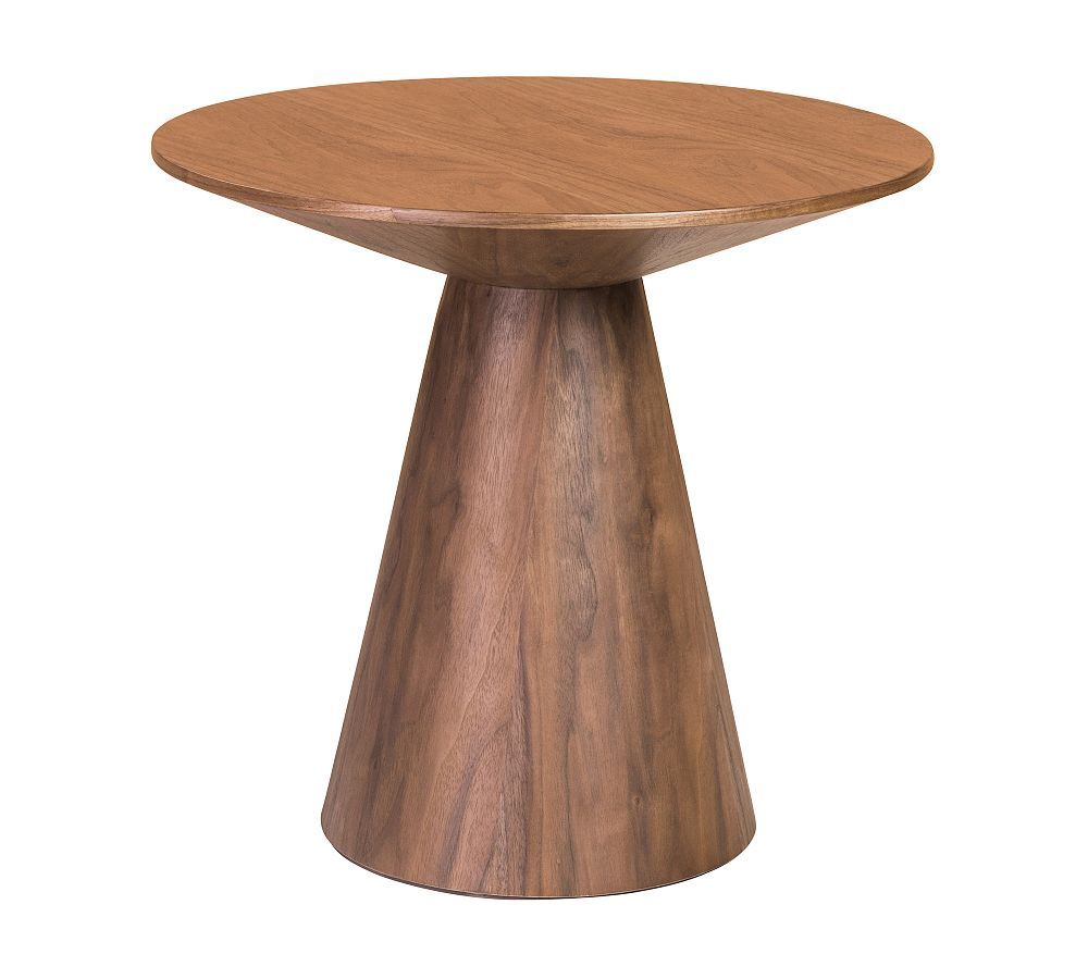 Walnut Round End Table with Conical Base