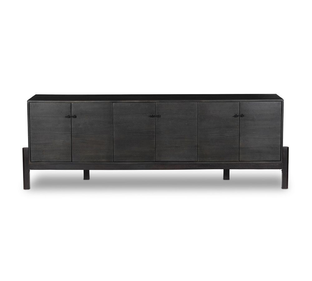 Hughes 84" Worn Black Acacia Media Console with Cabinet
