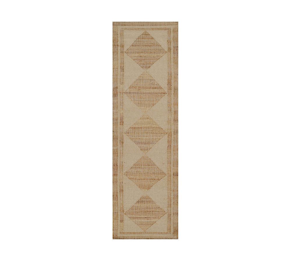 Ivory Diamond Pattern Handwoven Wool and Jute Runner Rug