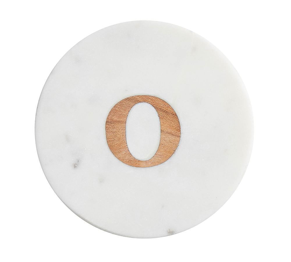 White Marble and Acacia Wood Alphabet Coasters - Set of 4