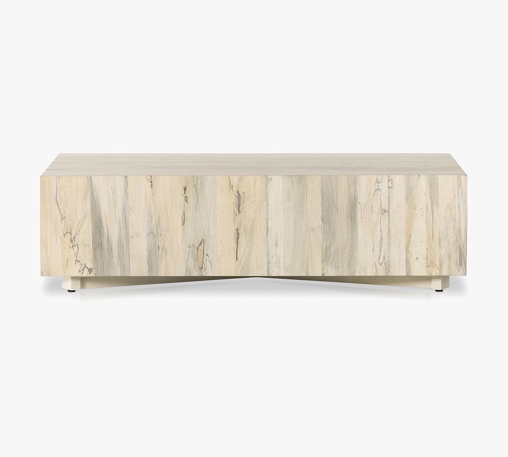Hudson 53" White Spalted Primavera Wood Coffee Table with Storage