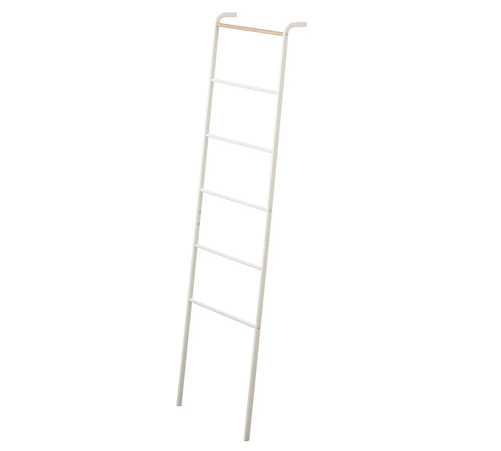 White Steel Leaning Ladder Rack with Wooden Accent
