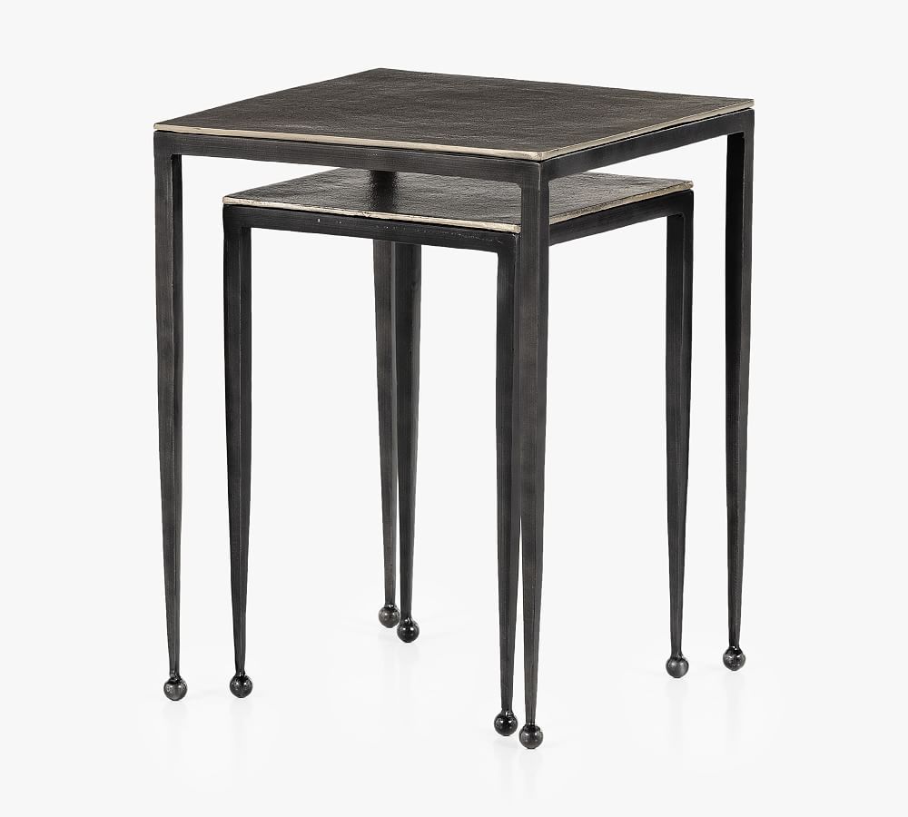Antique Nickel Rectangular Metal Nesting End Tables