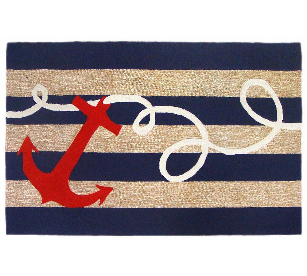 Nautical Bliss Navy and White Hand-Tufted Outdoor Rug