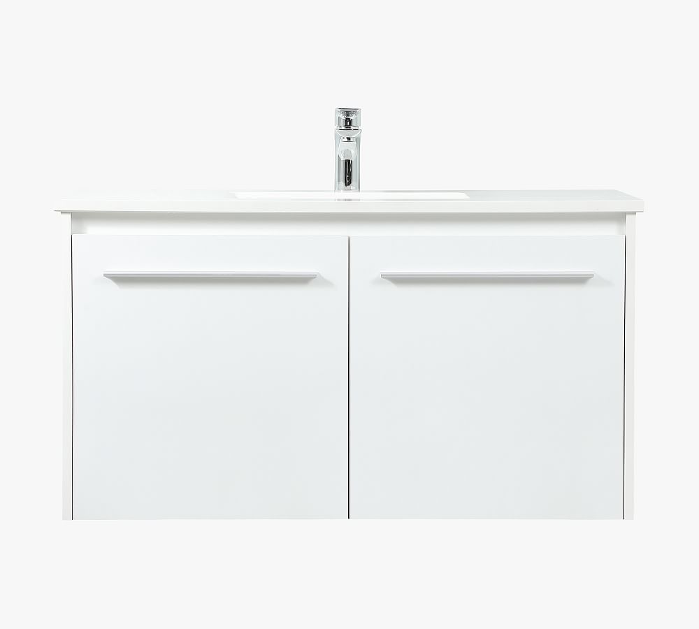 White 36" Single Sink Floating Vanity with Marble Top