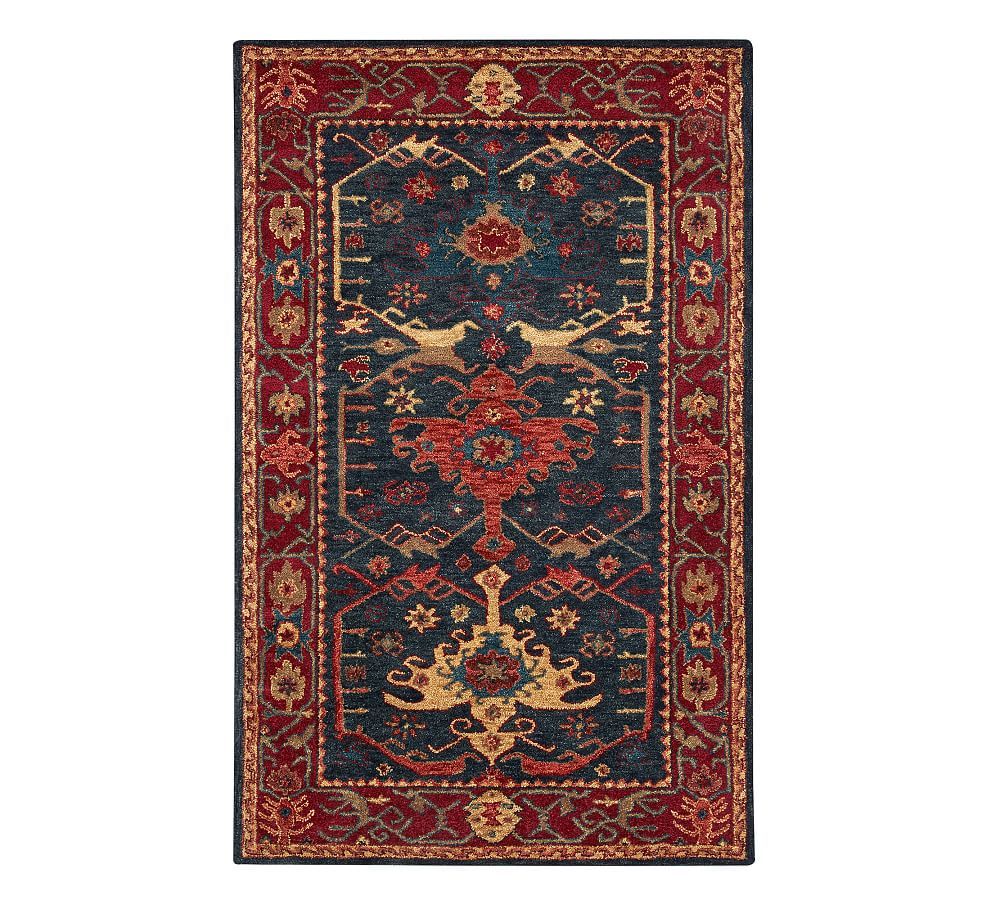 Indigo and Red Hand-Tufted Wool Persian-Style Rug, 10' x 14'