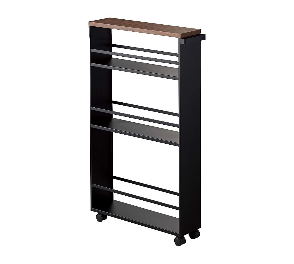 Slim Black Steel Three-Tiered Rolling Storage Cart with Handle