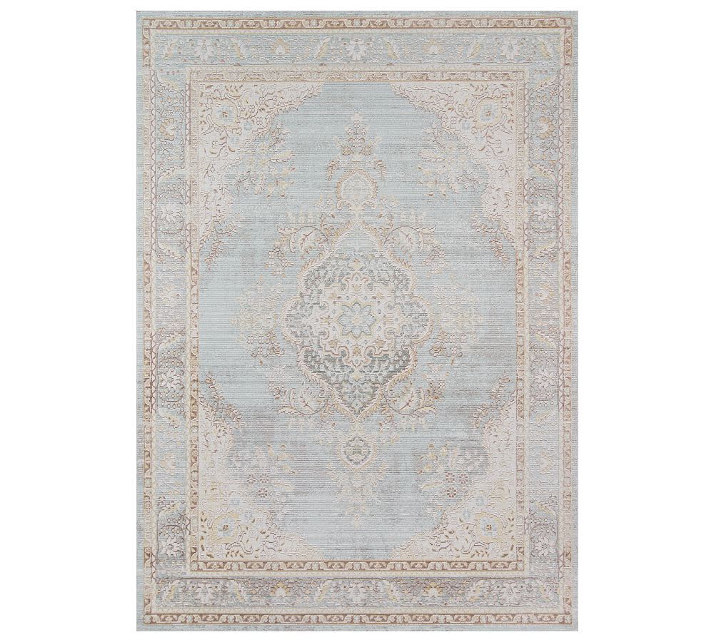 Serene Medallion Blue Synthetic Runner Rug 2'7" x 8'