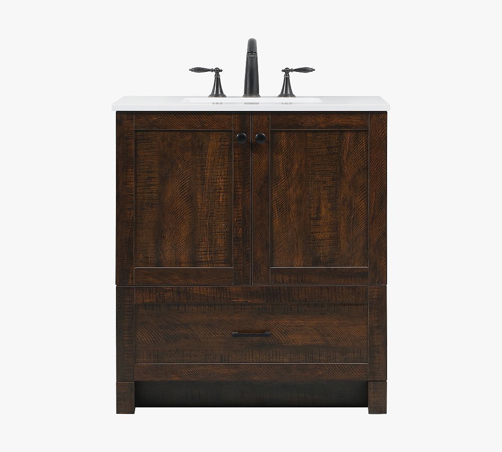 Natural Oak Single Sink Vanity with Porcelain Sink