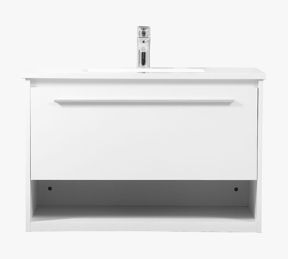 White 30" Single Sink Floating Vanity with Porcelain Sink