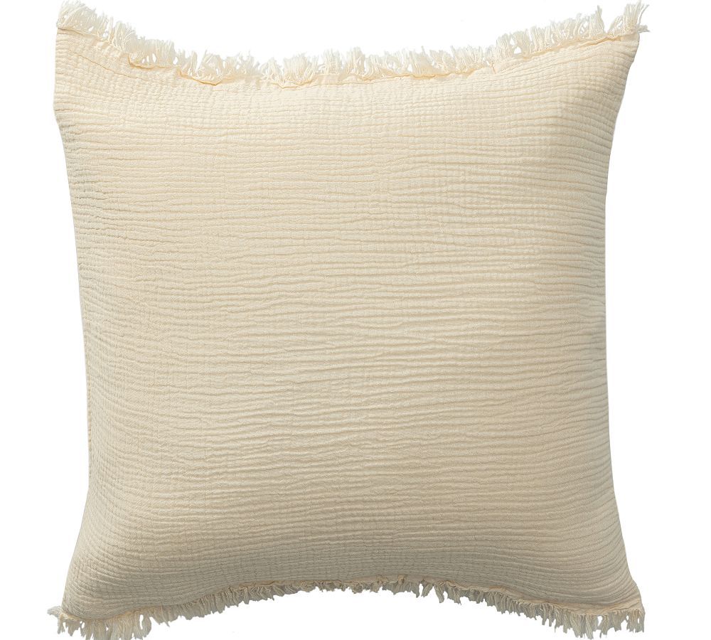 Ivory Turkish Cotton Fringe Pillow with Feather Fill