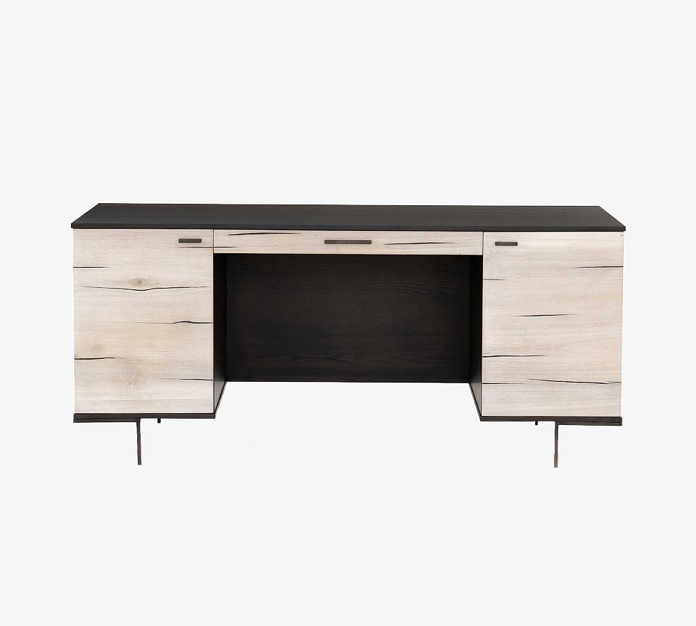 Contemporary Black and Cream Executive Desk with Drawer