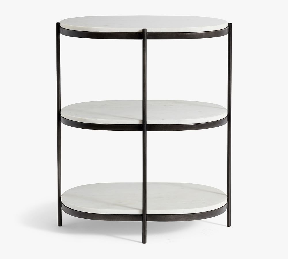 Elegant Felix Marble & Brushed Metal Nightstand, Black/White