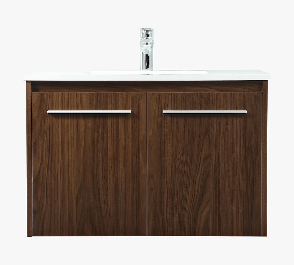 Walnut 30" Floating Single Sink Vanity with Quartz Top