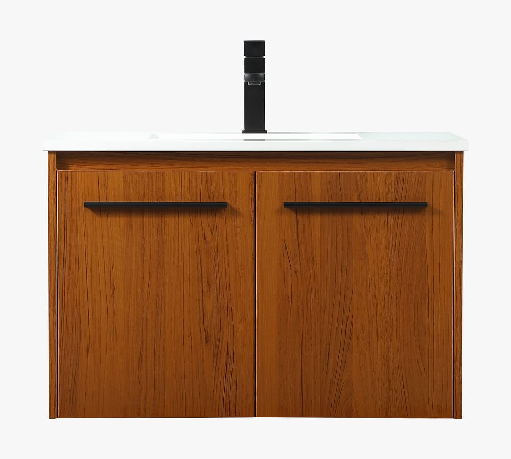 Teak 30" Single Sink Floating Vanity with Marble Top