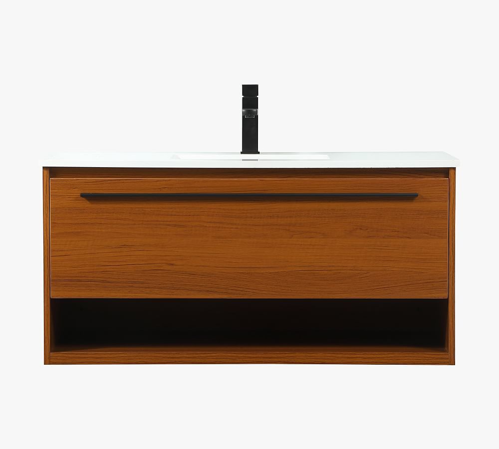 Teak 40" Single Sink Floating Vanity with Marble Top