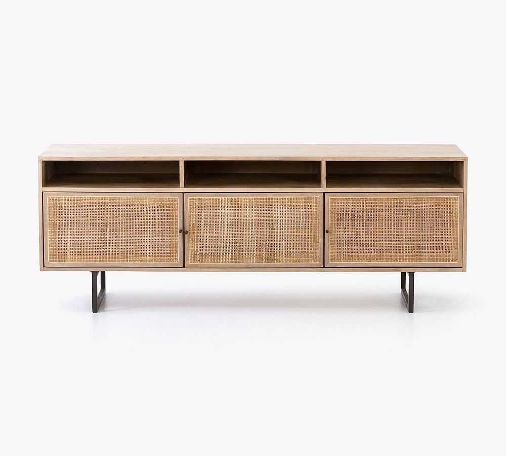 Natural Mango Wood and Cane 65'' Media Console with Iron Frame