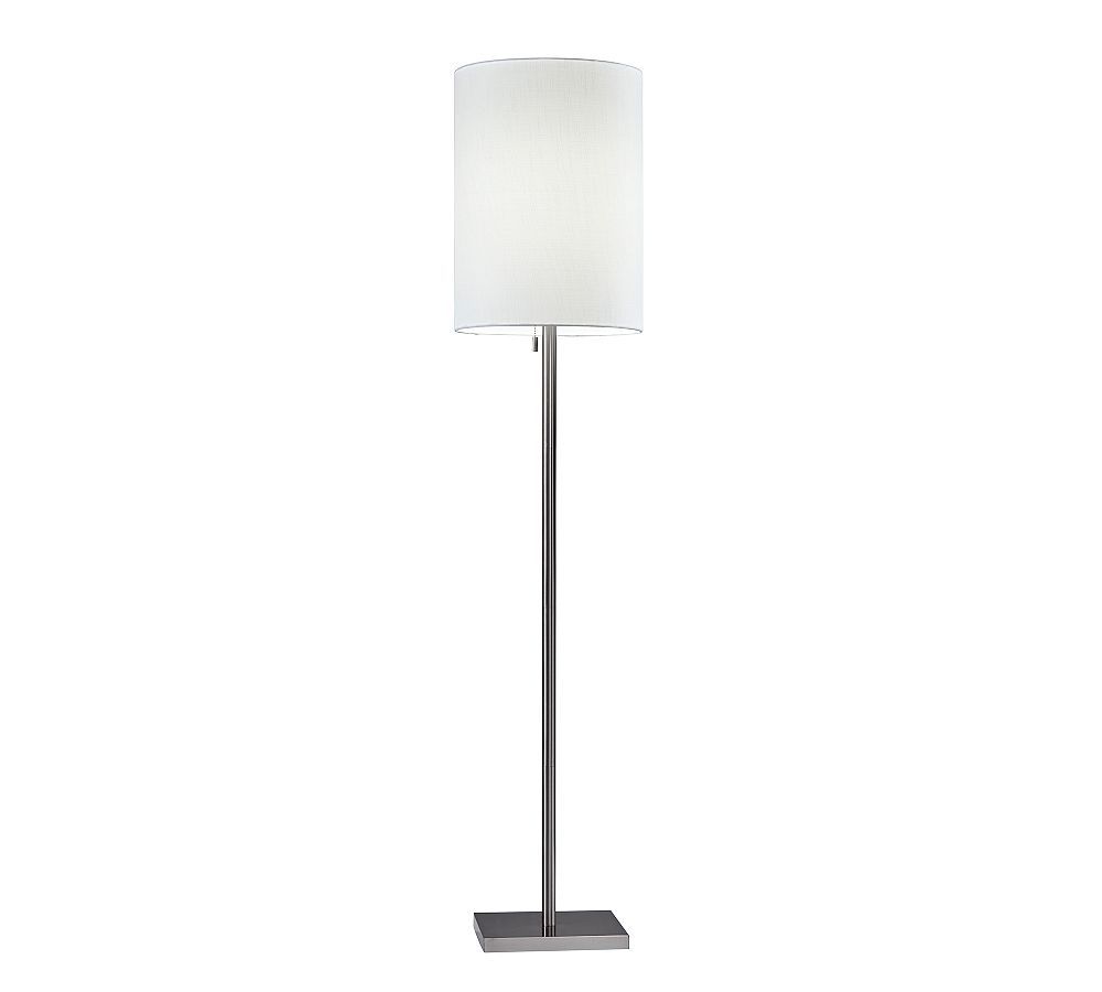 Elegance Squared Brushed Steel & Textured White Fabric Floor Lamp