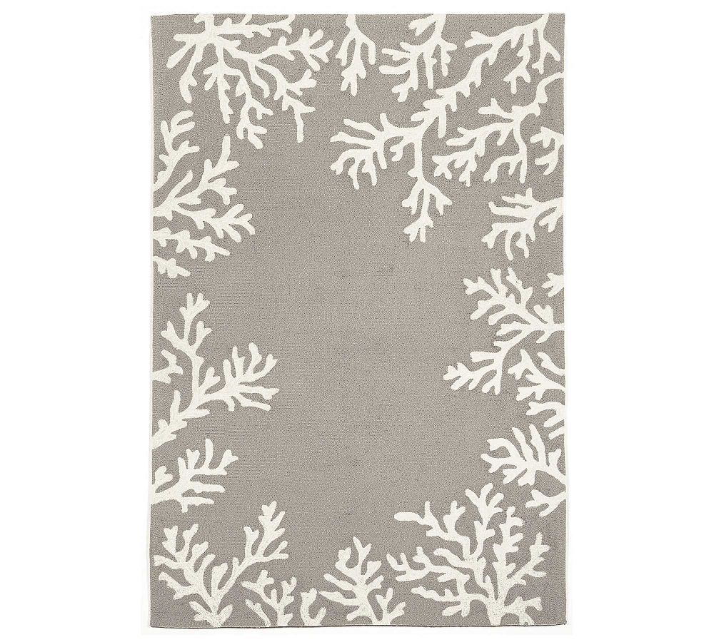 Coral Motif Silver Border 8'3" x 11'6" Hand-Tufted Outdoor Rug