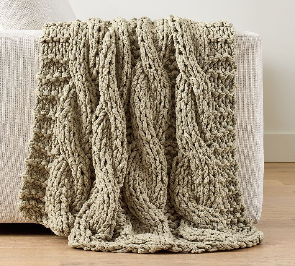 Chunky Lichen Handknit Acrylic Throw Blanket, 44" x 56"