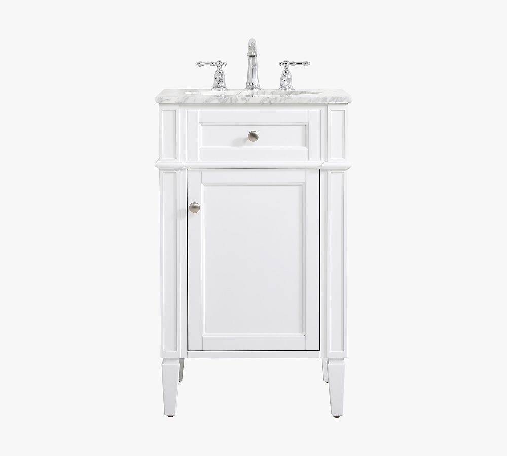 White Carrara Marble Single Sink Vanity with Storage Cabinet