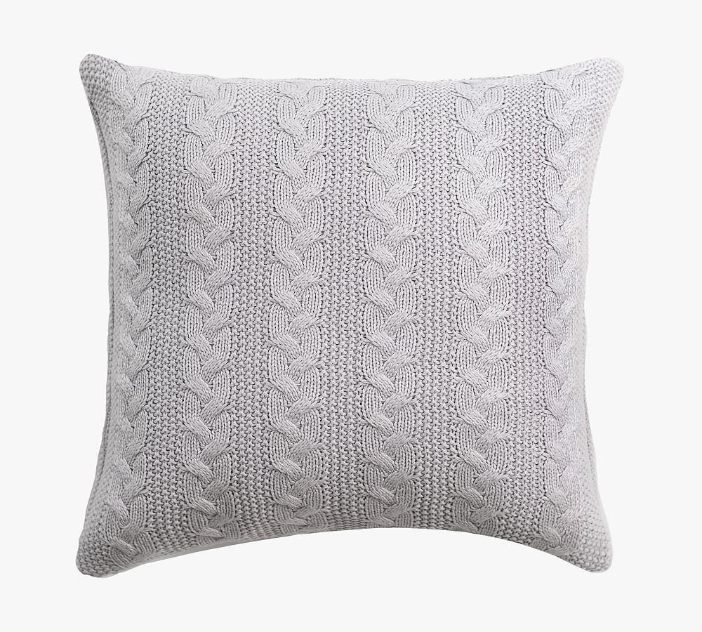Light Gray Acrylic Cable Knit Square Throw Pillow