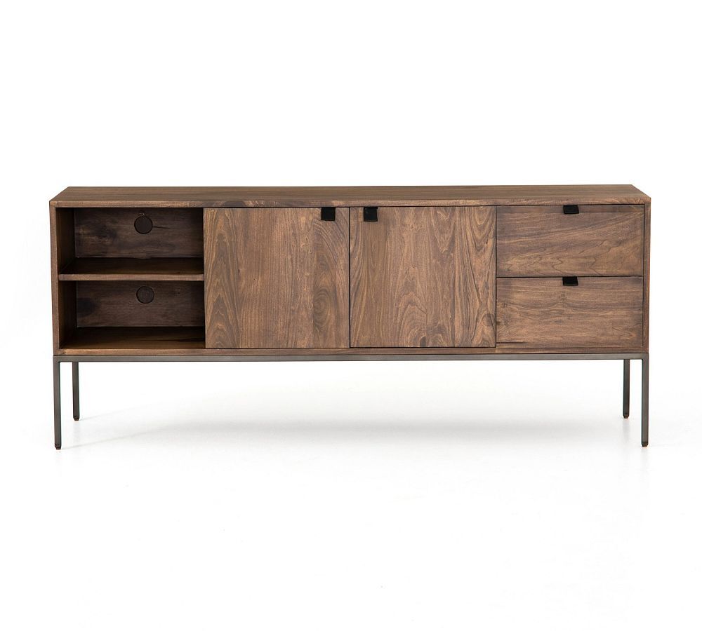 Graham 69'' Auburn Poplar Media Console with Leather Pulls