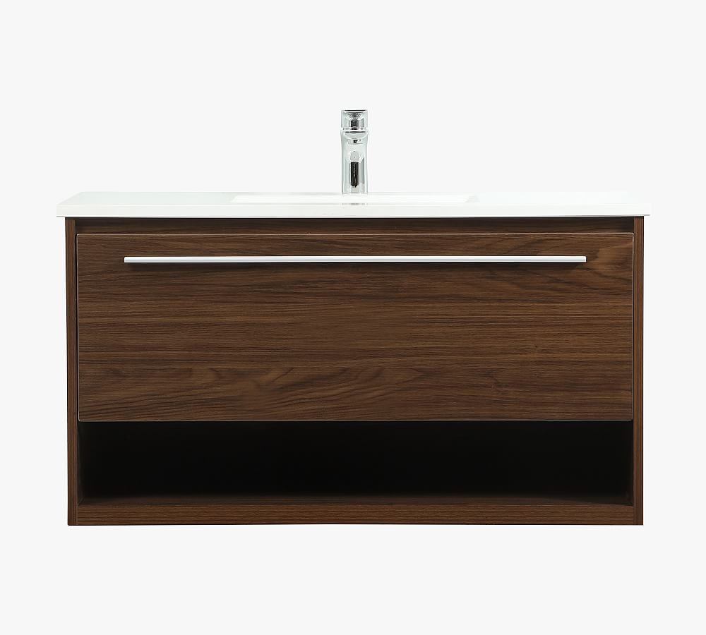 Walnut and White 36" Single Sink Floating Vanity