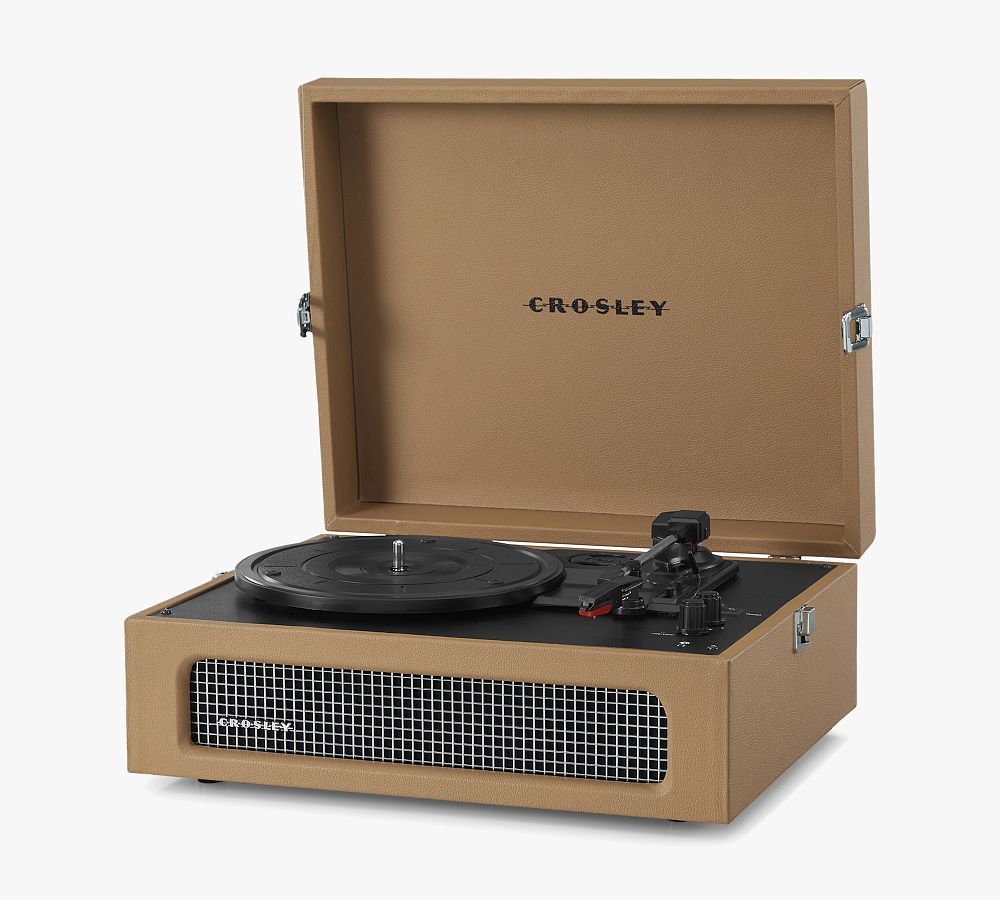 Voyager Vintage Tan Portable Turntable with Bluetooth & Built-in Speakers