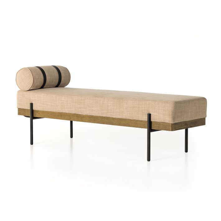 Giorgio Palm Ecru 65.5" Accent Bench with Waxed Black Legs