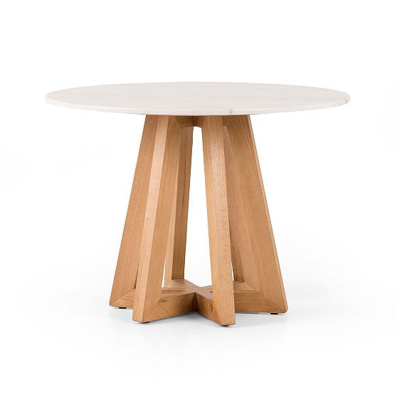 Honey Oak & White Marble 42" Round Dining Table for Four