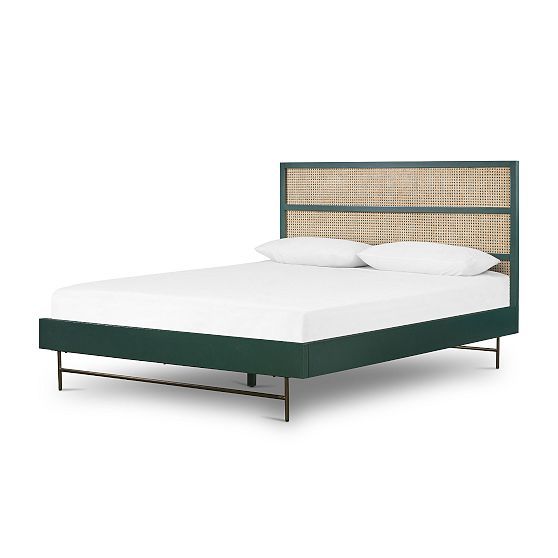 Elegant Mid-Century King Metal Frame Bed with Slats