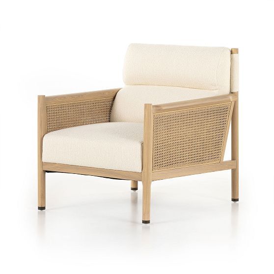 Kerbey Ivory Leather and Wood Handcrafted Armchair