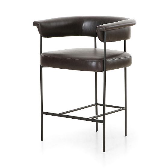 Sonoma Black Matte Metal & Leather Counter Stool