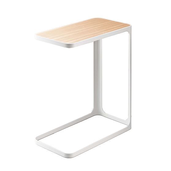 Minimalist Metal and Wood C-Shaped Side Table - Compact and Versatile